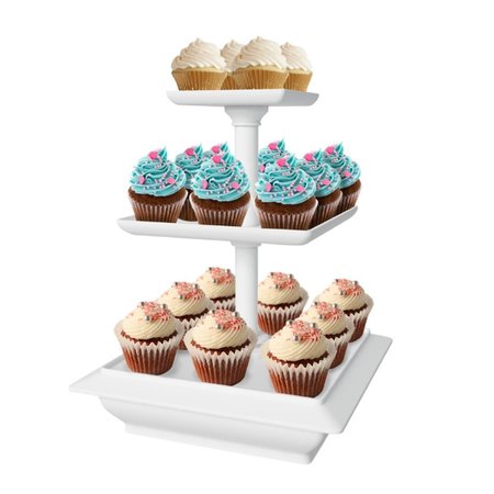 CHEF BUDDY Chef Buddy AF031009 3 Tier Cupcake Dessert Stand Tray - 10 Different Options - 7 Piece AF031009
